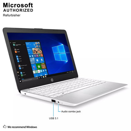 HP Stream 11-AK1035NR White 11.6" Business Laptop, Intel Atom X5-E8000 1.04GHZ, 4G DDR3L, 32G SSD, HDMI, Type-C, USB 3.1, Windows 10 Pro 64 Bit-Multi-Language Supports English/Spanish/French(Renewed)