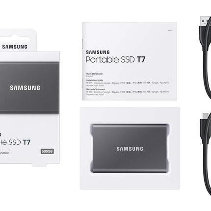 SAMSUNG T7 Portable SSD 500GB - Up to 1050MB/s - USB 3.2 External Solid State Drive, Gray (MU-PC500T/AM)