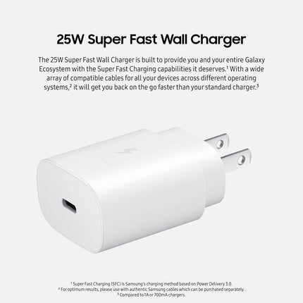 SAMSUNG 25W Wall Charger USB C Adapter, Super Fast Charging Block for Galaxy Phones and Devices, Cable Not Included, 2021, US Version, White