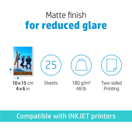 HP Matte Photo Paper, 4x6 in, 25 sheets (6QH46A)