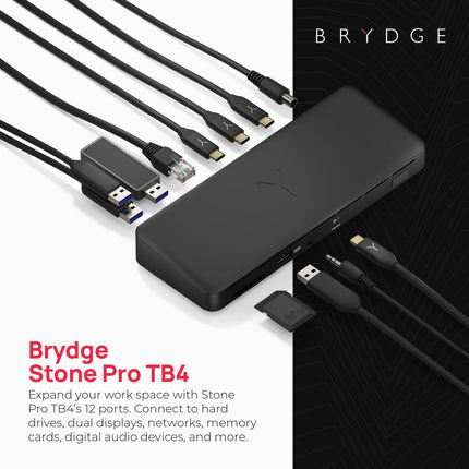 Brydge Stone Pro TB4 Thunderbolt 4 Docking Station - 12 Ports, 90 Watts Charging, Dual 4K Monitors or Single 8K Output, 40GB/s Transfer Speed - Windows 10 & 11, macOS 11.0 & ChromeOS Compatible, Black