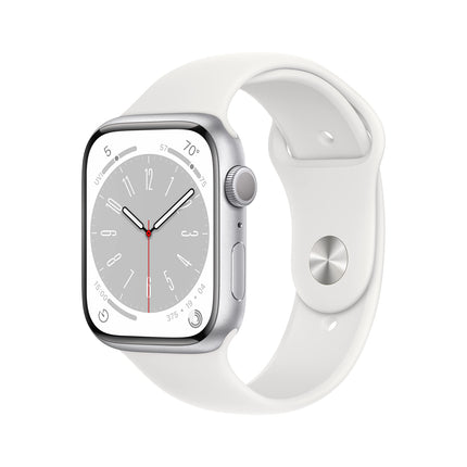 Apple Watch Series 8 (GPS, 45MM) Silver Aluminum Case with White Sport Band (Renewed)