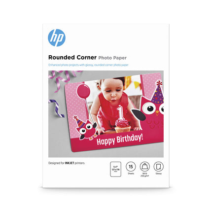 HP Advanced Rounded Corner Photo Paper | Glossy | 5x7 | 15 Sheets