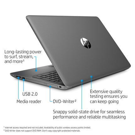 HP 15-inch Laptop, AMD A4-9125 Processor, 4 GB RAM, 128 GB Solid-State Drive, Windows 10 Home with DVD Drive (15-db0050nr, Chalkboard Gray)