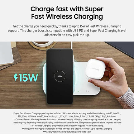 Samsung 15W Cordless Super Fast Charging Pad Wireless Charger Duo w/ USB C Cable