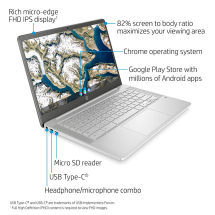 HP Chromebook 14-inch FHD Laptop, Intel Celeron N4000, 4 GB RAM, 32 GB eMMC, Chrome (14a-na0060nr, Ceramic White) (Renewed)