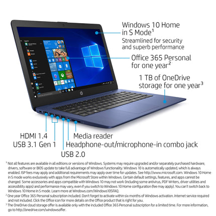 HP Stream 14-inch HD Touchscreen Laptop, Intel Celeron N4000, 4 GB RAM, 64 GB eMMC, Windows 10 Home in S Mode With Office 365 Personal For 1 Year (14-cb191nr, Royal Blue) (Renewed)