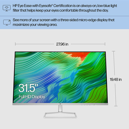 HP M32fw FHD Monitor 31.5" 16:9 Aspect Ratio 300 Nits (1920 x 1080) Anti-glare, Low Blue Light, HDMI, VGA (Renewed)