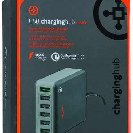 Ventev USB Charging Hub rq600, Qualcomm Quick Charge 3.0 | Charges Six Devices Simultaneously, Total 10a Output, Backwards Compatible with Quickcharge 2.0, Lay Flat or Stand-Up Design to Maximum Space